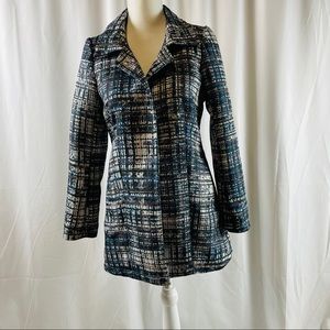 NWT Small Dixie modern fitted lined trench coat plum grey ivory plaid li…